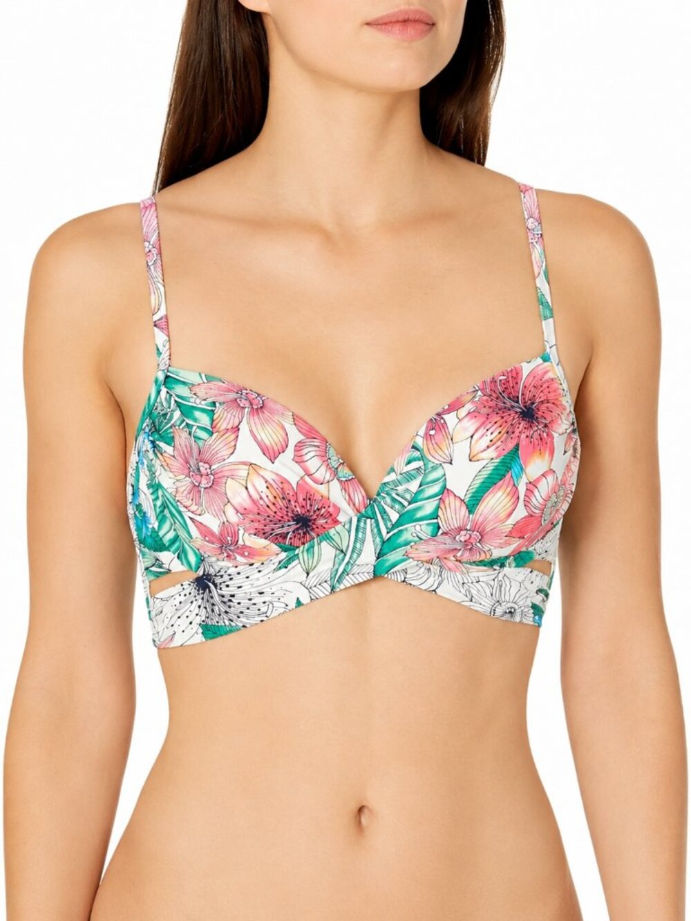 Coco Reef Underwire Bikini Top Ivory Tropical Print 32/34D NWT Convertible